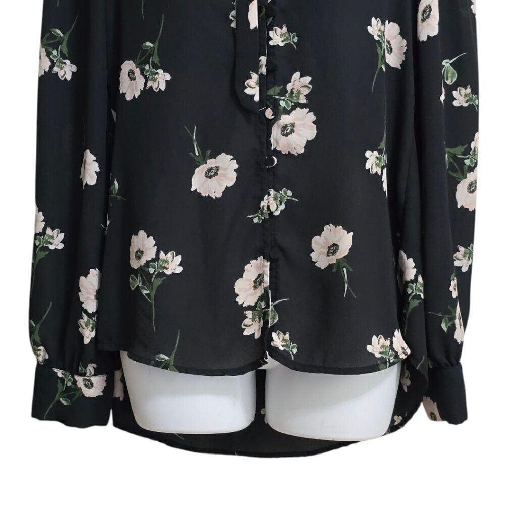Lulus On the Spot Black Floral Print Button-Up Blouse Sz S - Picture 4 of 11